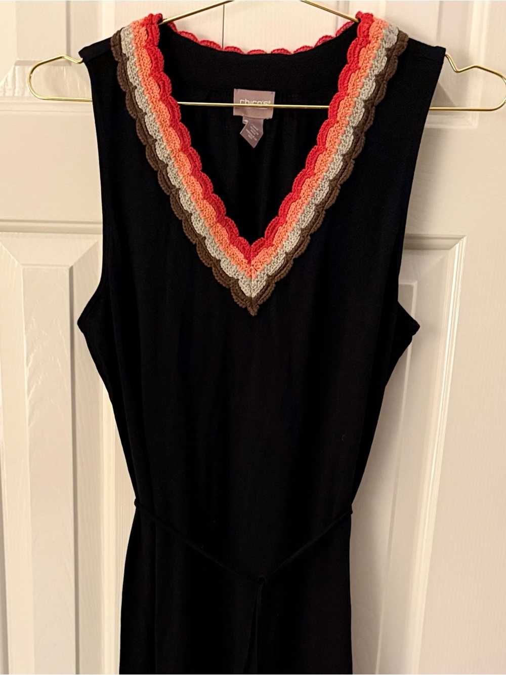 Chico's Black Maxi Dress with Red and Gold Trim - Picture 3 of 6